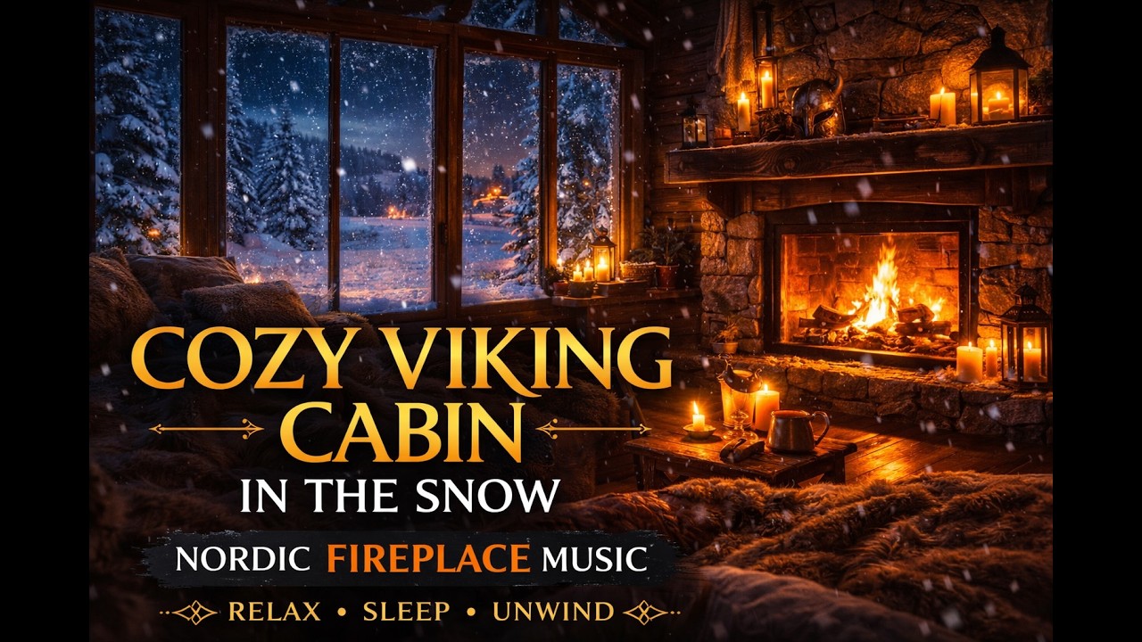 Aurora Hearth | Nordic Winter Music - Cozy Viking Cabin in the Snow 🔥 Nordic Fireplace Ambient Music