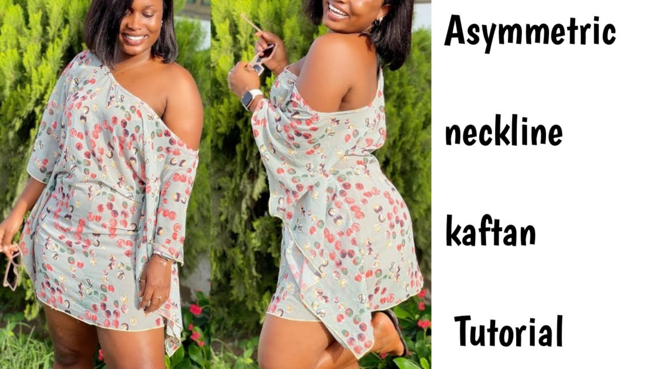 how to make a one shoulder short kaftan  dress . asymmetric neckline kaftan tutorial