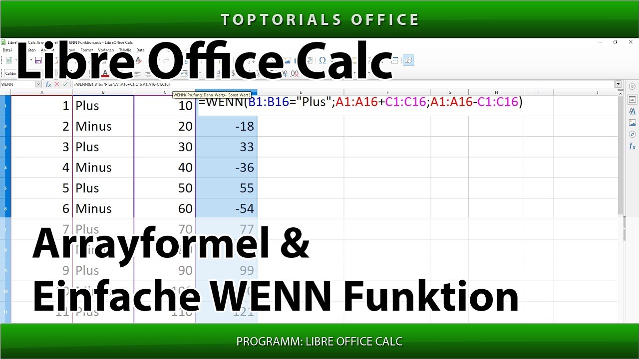 Arrayformel mit einfacher WENN Funktion (LibreOffice Calc)