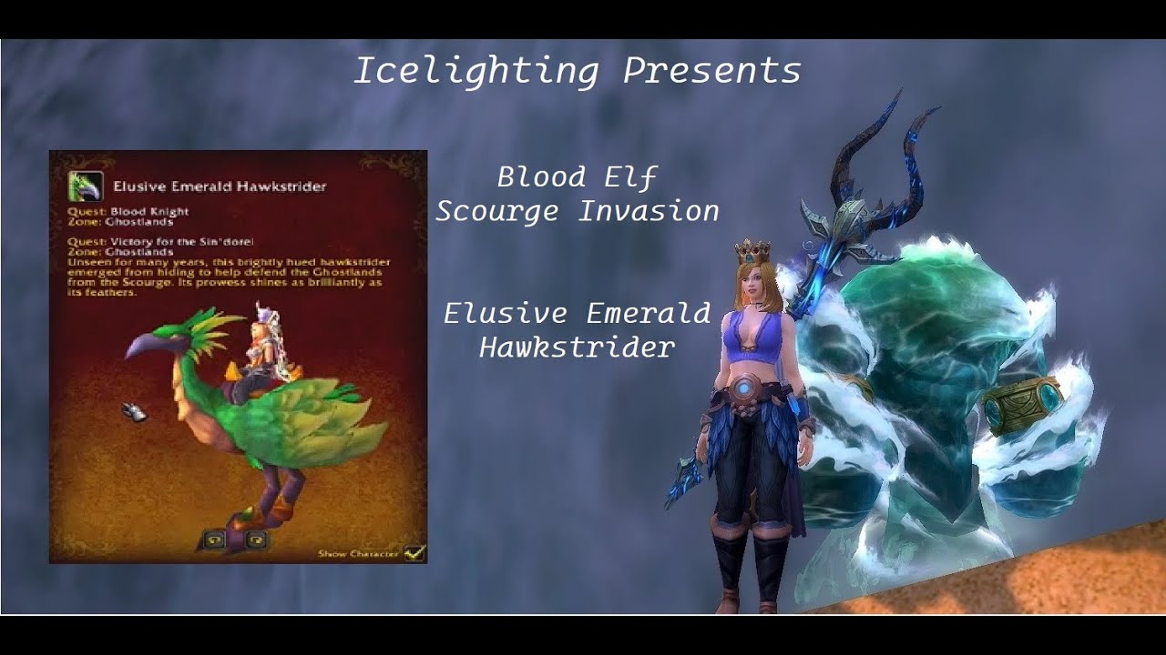 Blood Elf Elusive Emerald Hawkstrider Mount - Cosmetic- Scourge Invasion Tranquillen Wow Patch 9.2.5