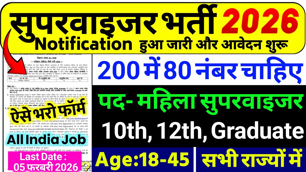 Supervisor Recruitment 2026 | Mahila Supervisor Vacancy 2026 | 12th Pass Jobs | New Vacancy 2026