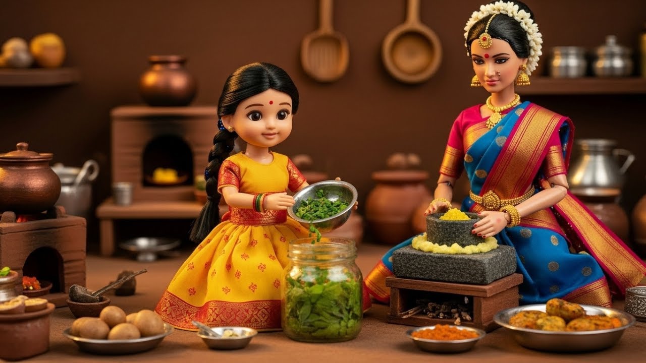 Miniature Doll Cooking ASMR 🍃 Fresh Mint Chutney & Frying | Tiny Indian Kitchen