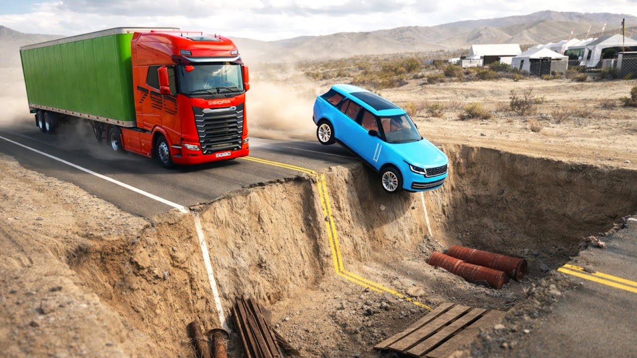 Cars vs Ditch Trap Challenge #2 in BeamNG Drive!