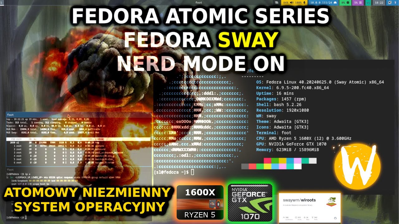 Linux w blasku grzyba - Fedora Atomic SWAY WLRoots / Wayland. Windows tego nie potrafi i3WM RoXx !