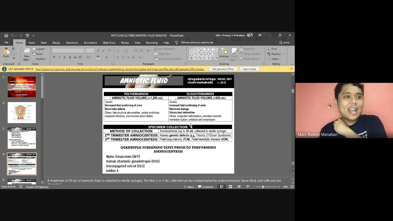 MT 51: Didactics | Clinical Microscopy Review (Amniotic Fluid Analysis)