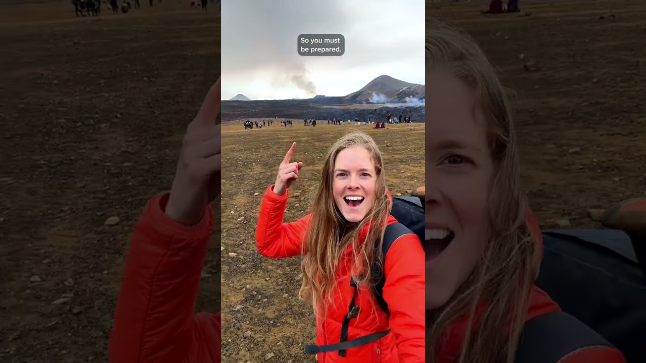 This is what hiking to the erupting volcano in Iceland looks like! 🥾🌋