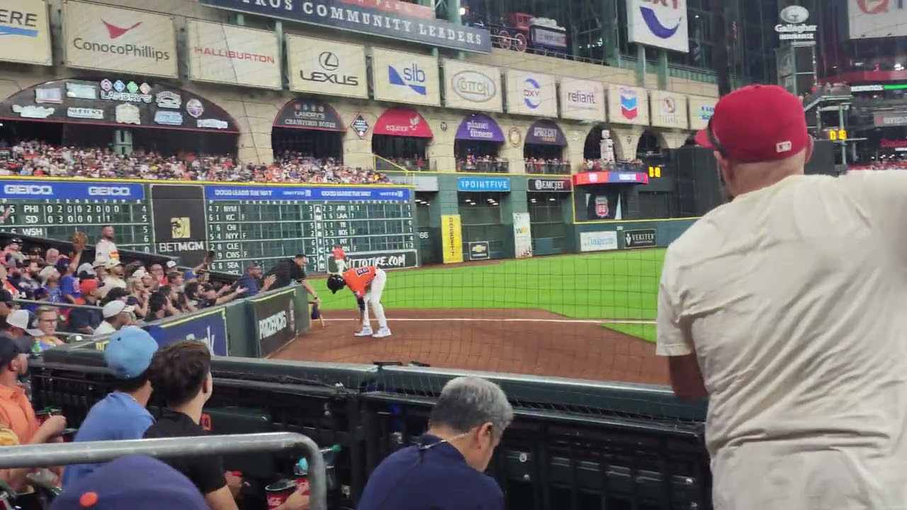 Houston Astros Daikin Park Left field ballboy. He has free reign to give away as he sees fit 7/12/25