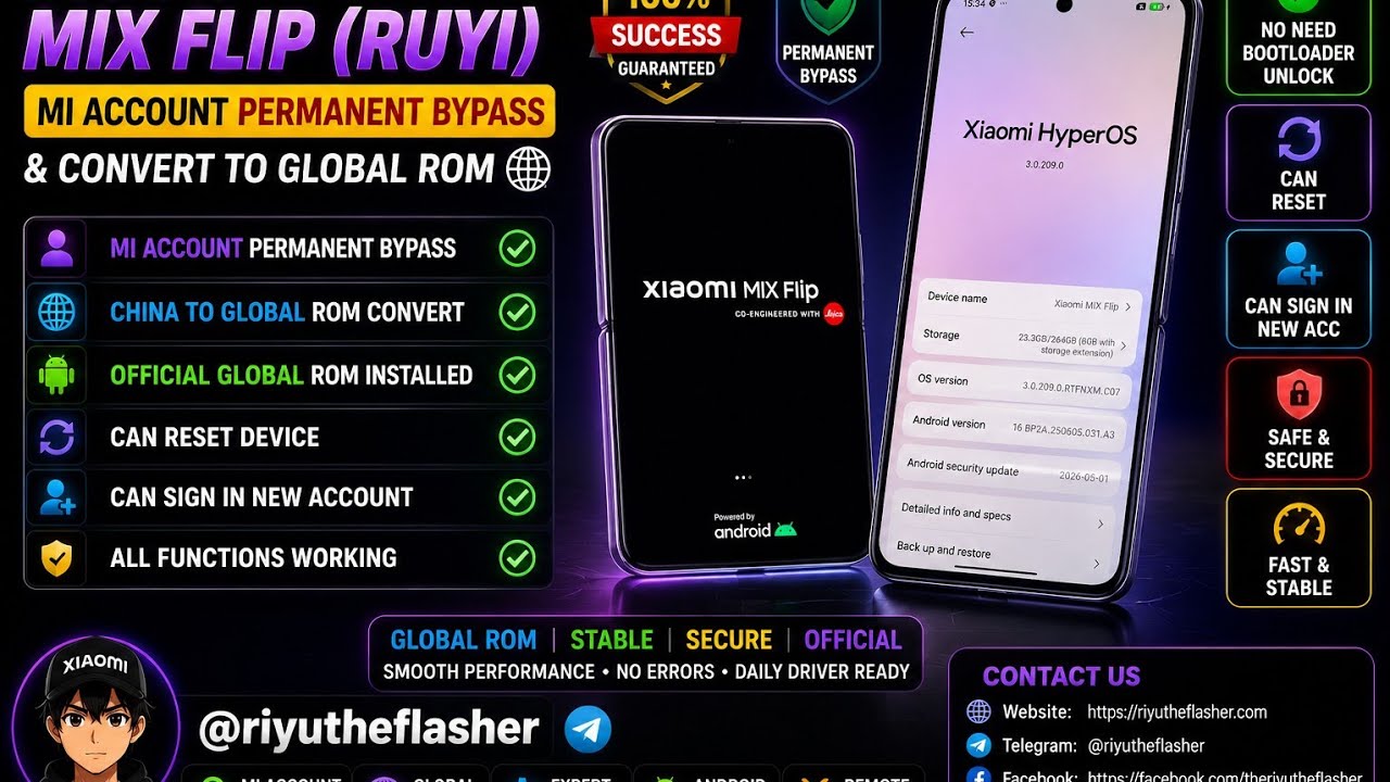 XIAOMI MIX FLIP (RUYI) MI ACCOUNT PERMANENT BYPASS AND CONVERT TO GLOBAL ROM✅🆗