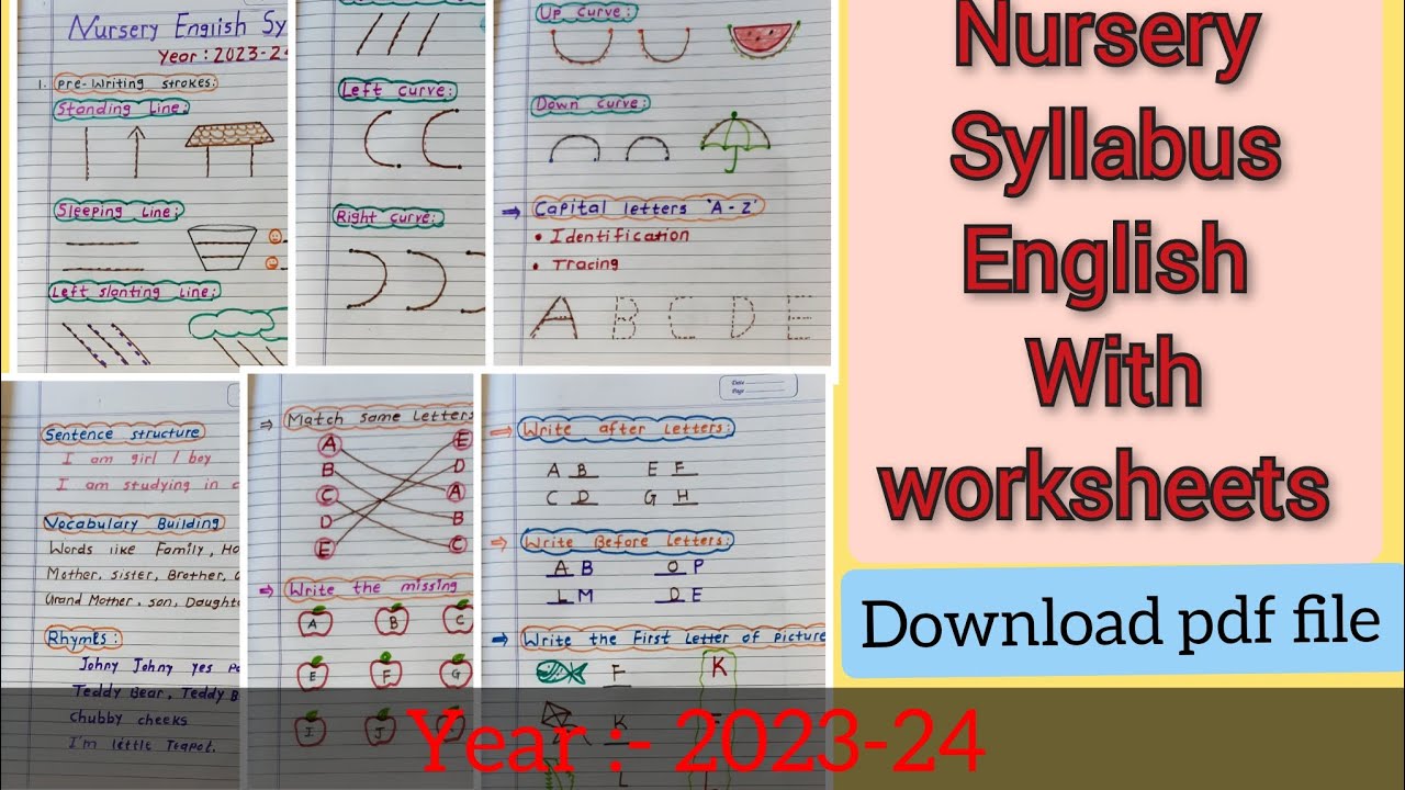 Nursery class English syllabus-2023-24/Nursery syllabus worksheets/Nursery class teaching