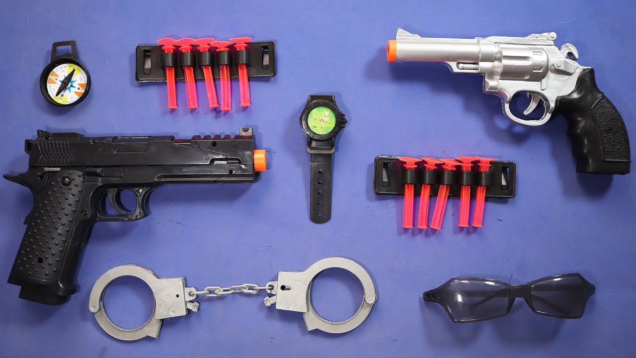 Pueden estas armas de juguete derribar botellas? mira lo que pasa | Unboxing set policial