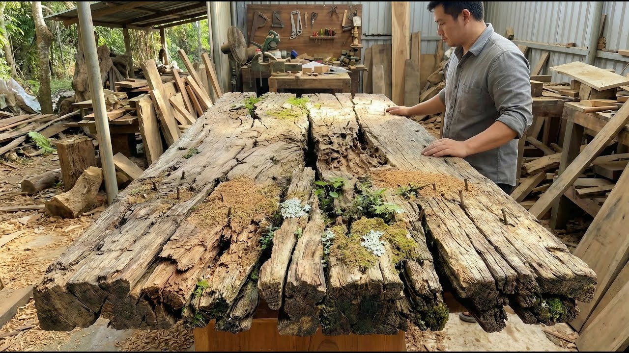 Everyone Ignored These Rotten, Moldy Wood Slabs… Until a Young Craftsman Began Restoring Them