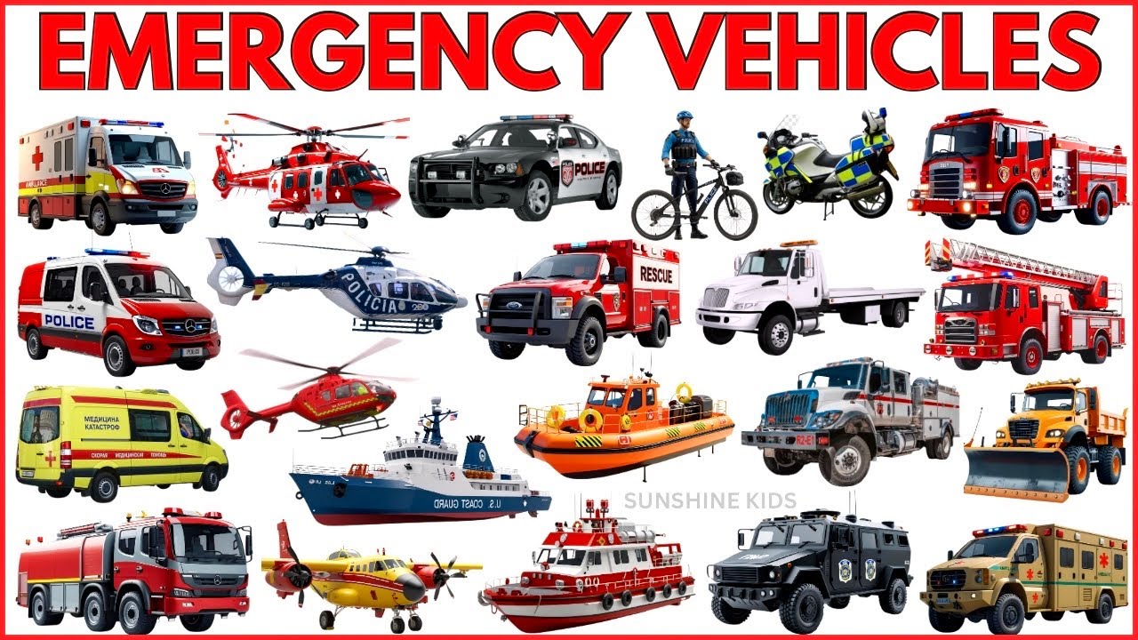 Emergency Vehicles | Emergency Vehicles for Kids Police Car, Fire Truck, Rescue Trucks and Ambulance