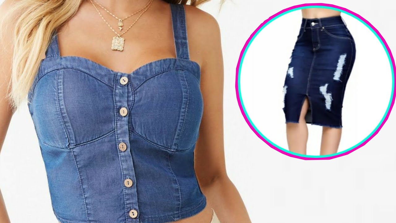 transformando calça em um cropped e uma saia Midi com fenda || conjunto jeans😍