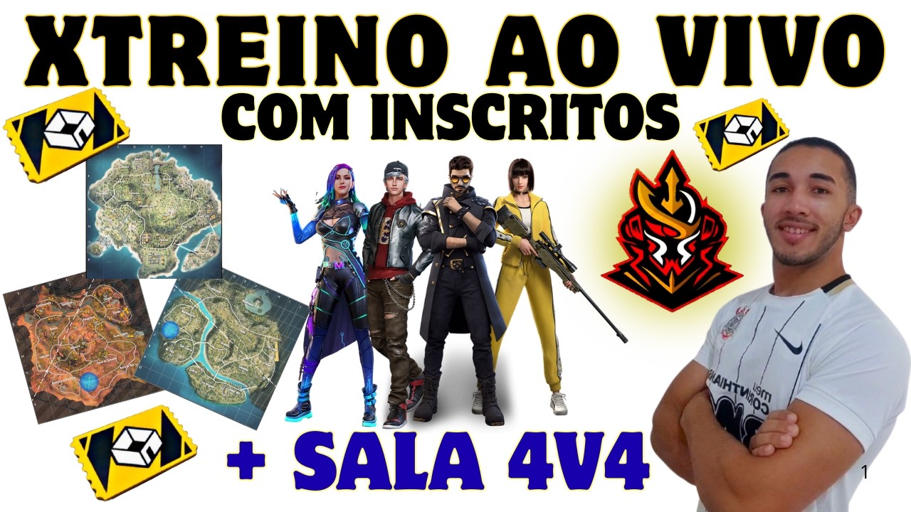 🔥 4V4 E XTREINO COM INSCRITOS 🎯 JOGANDO FREE FIRE AO VIVO XANDN444