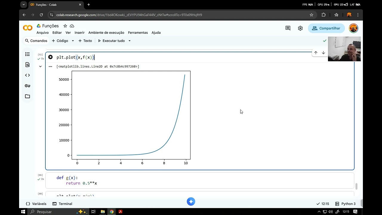 Aula 11: Comportamento da Função Exponencial    - Funções no Google Colab (FC)