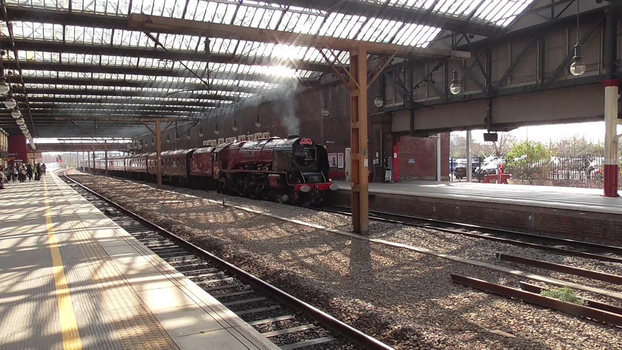 LMS Coronation 46233 'Duchess of Sutherland' at Stoke-on-Trent Railway Station with 'The Mancunian'