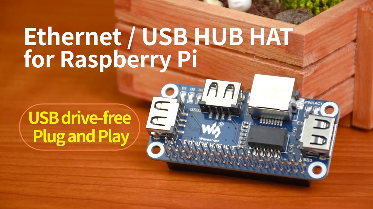 Waveshare Ethernet / USB HUB HAT For Raspberry Pi, with one RJ45 Ethernet Port, three USB Ports