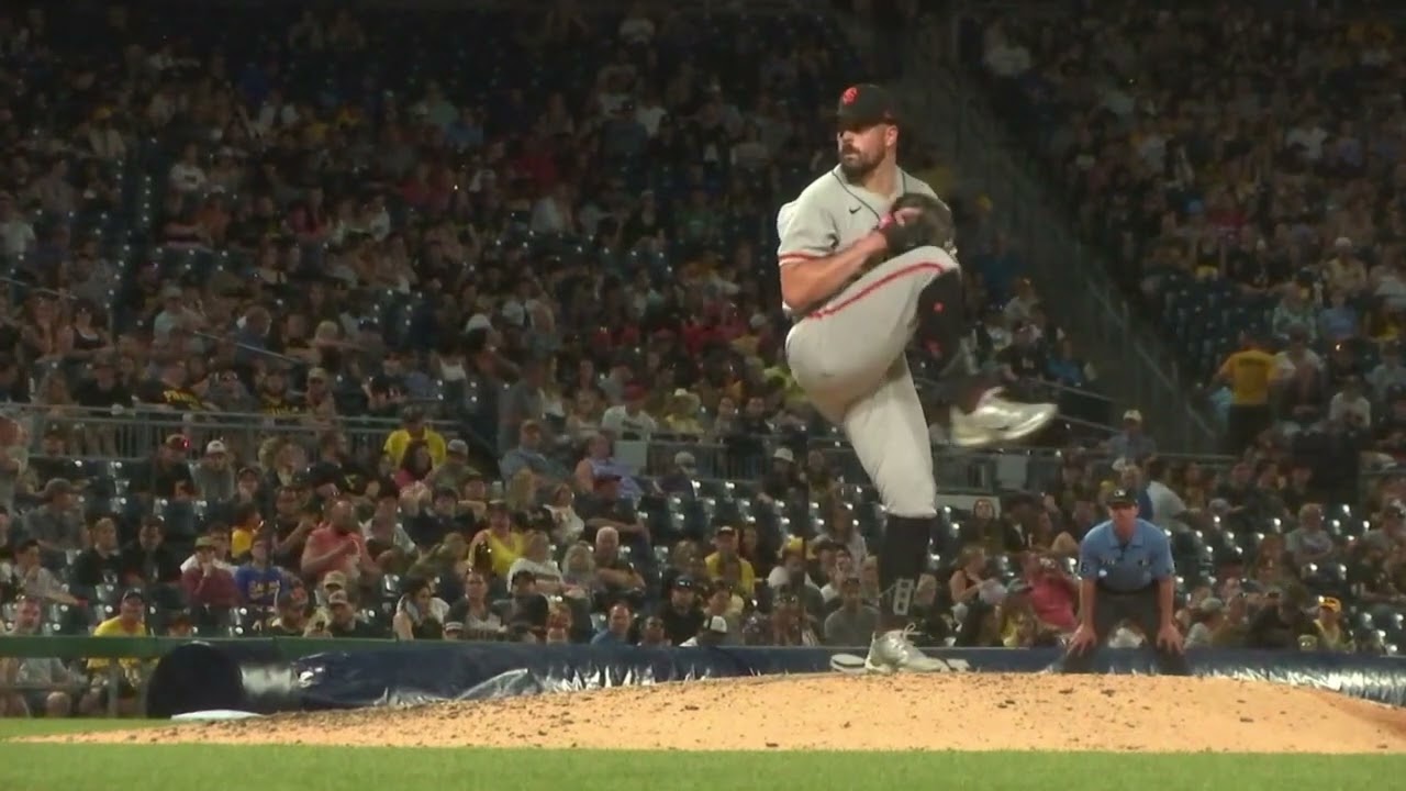 Carlos Rodon Slow Motion Pitching Mechanics (1st Base Side View)