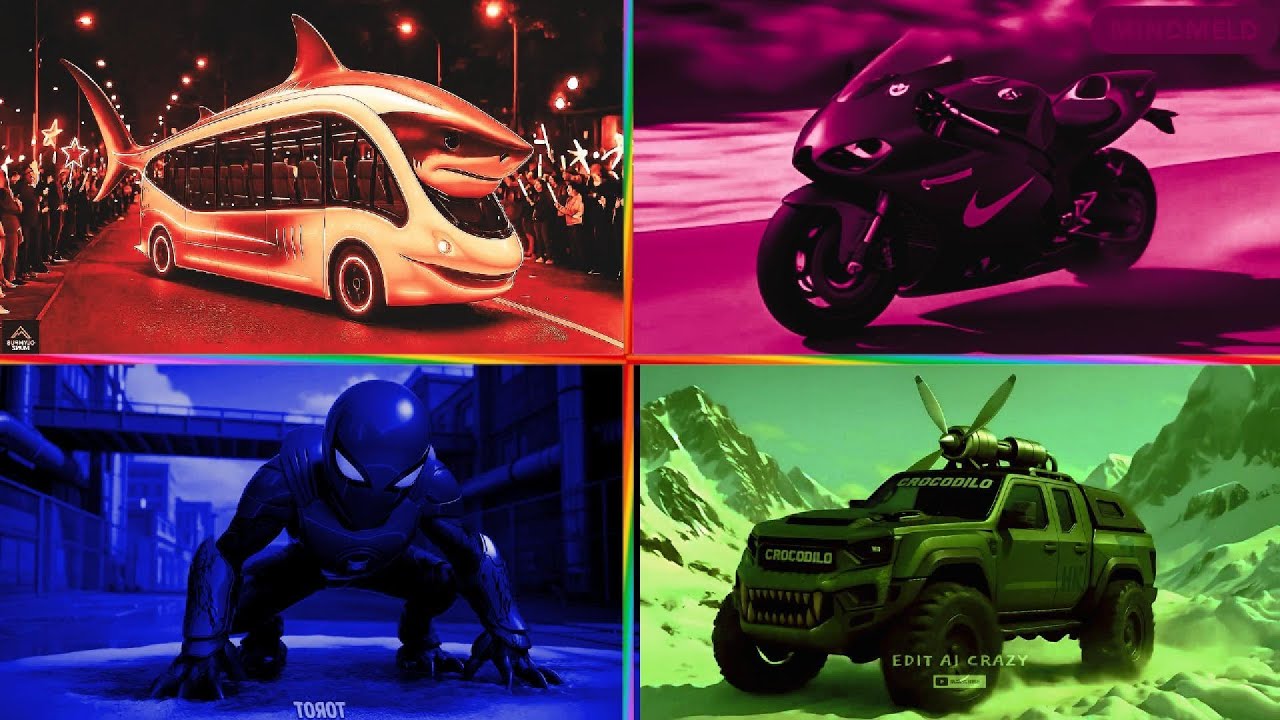 RED SHARK BUS 🆚PINK SHARK BIKE 🆚 BLUE SPIDER 🆚 GREEN CROCODILE TRUCK  CRAZY BRAINROT Tiles Hop EDM 2