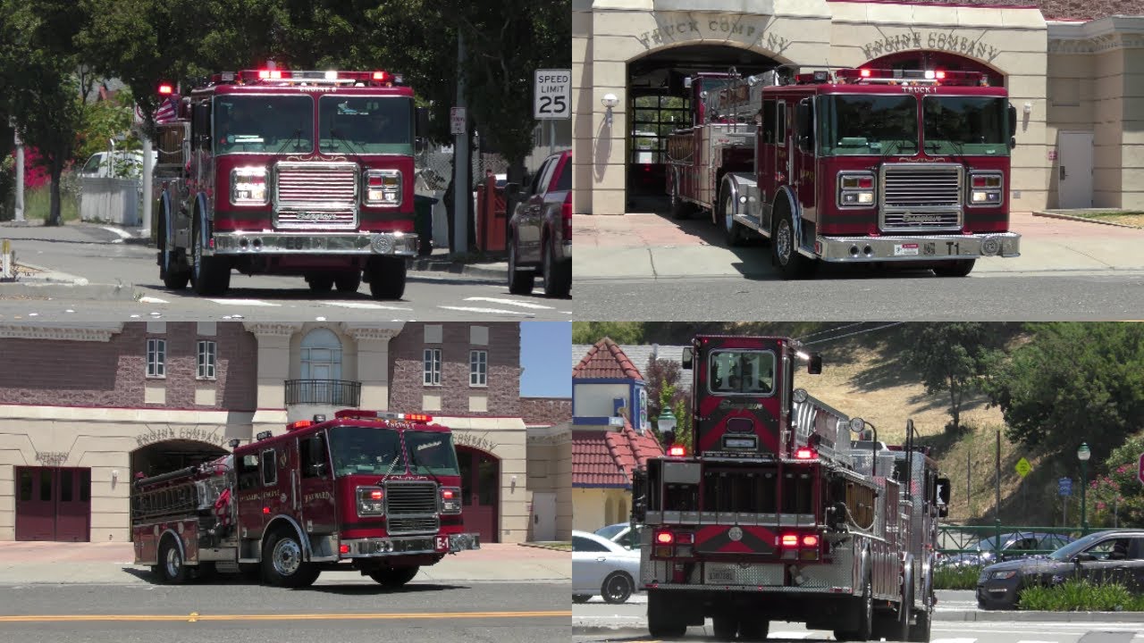 *SCREAMING Q & AIRHORN* Hayward Fire Dept. Engine 1, Engine 8 & Truck 1 Responding - CODE 3