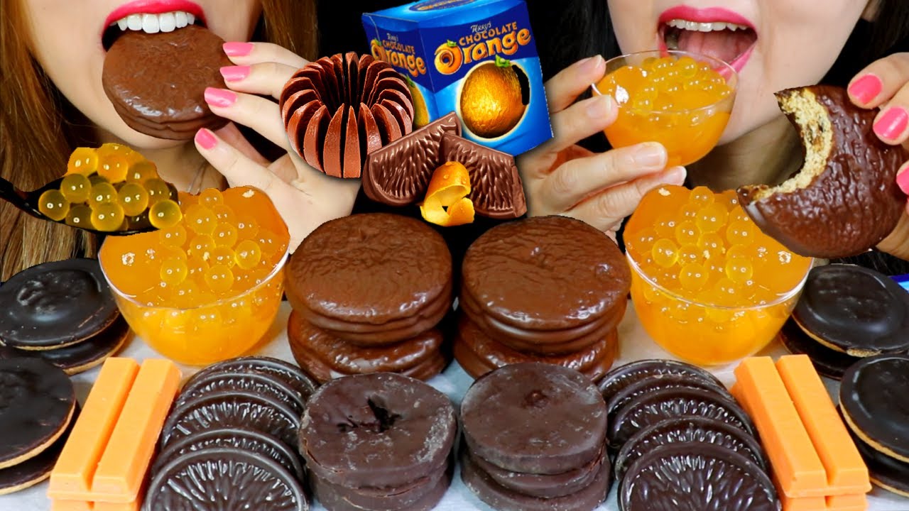 ASMR DARK CHOCOLATE ORANGE, CHOCOLATE PIE, JELLY BALLS, CANDIED ORANGE, KITKAT 먹방 | Kim&Liz ASMR