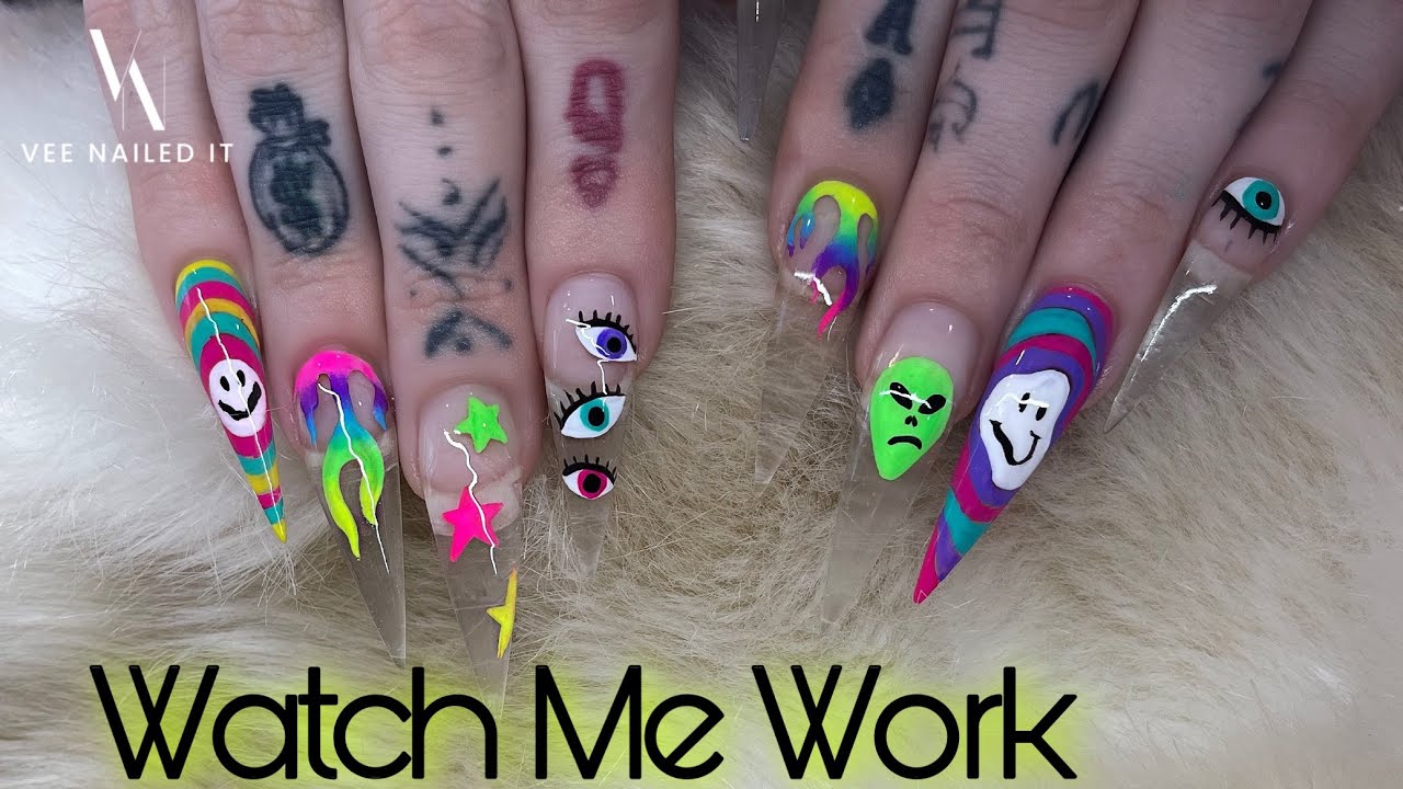 Watch Me Work : In Depth Prep, Fill & Design | Neon Nail Art Tutorial