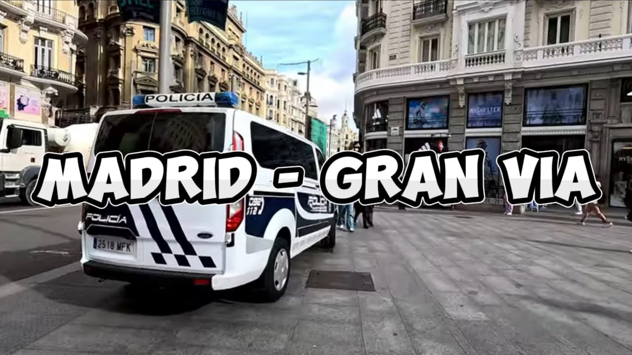 4K Walking Tour of Popular Gran Via Street in Madrid, Spain