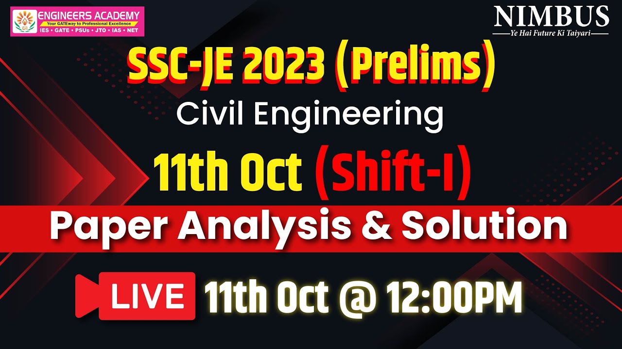 SSC JE 2023 Prelims Live Paper Solution | SSC JE 2023 Civil Engineering Paper Analysis & Solution
