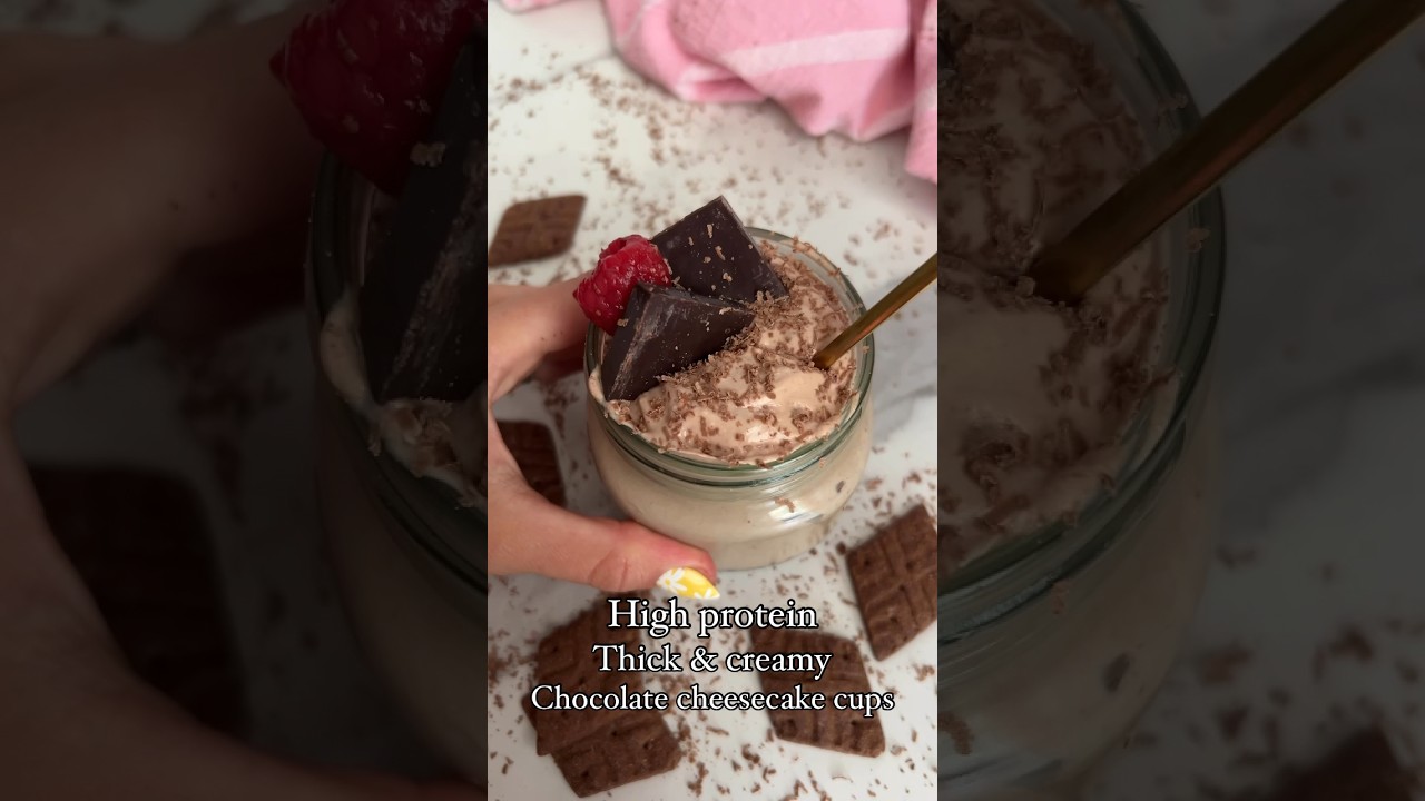 Healthy Chocolate Cheesecake Cups! #highprotein #cheesecake #healthyrecipes #nobake #summerdessert