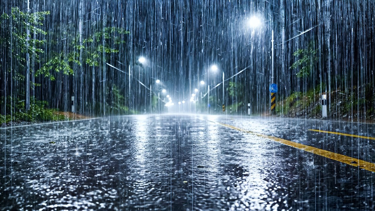Heavy Rain to Fall Asleep Instantly | ASMR Night Rain on Street to Cure Insomnia
