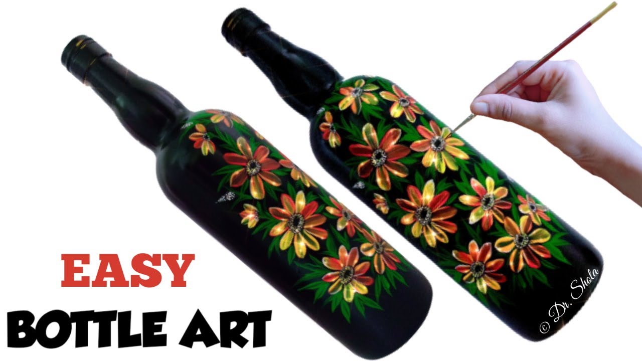 Bottle Art / Simple & Easy DIY One Stroke Painting / For Beginners / SHOLA'S ART & INNOVATIONS #09