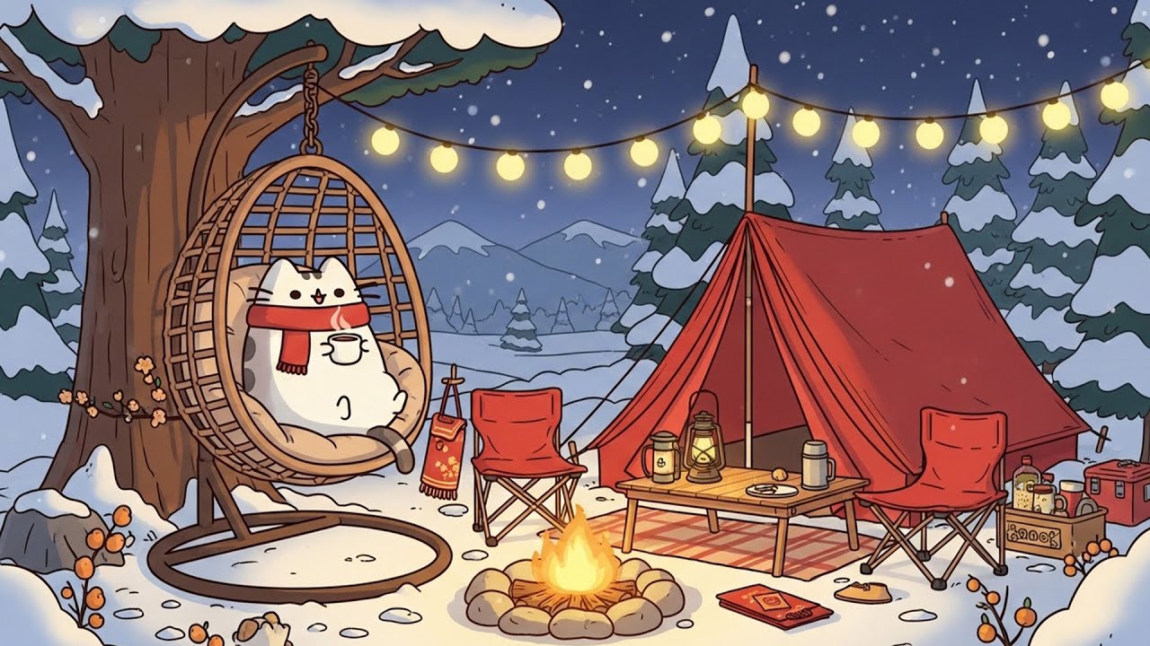 Pusheen Cat's Happy Holiday Vibes 🍪 Relaxing Jazz to Read 🔥 Gentle Lofi Winter to Unwind