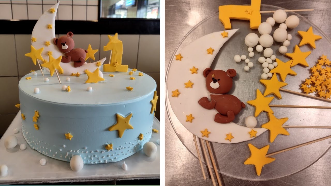 How To Make Teddy Bear Cake | Teddy Bear sleeping on Moon Cake  | 1st Years Birthaday Cake Boy |
