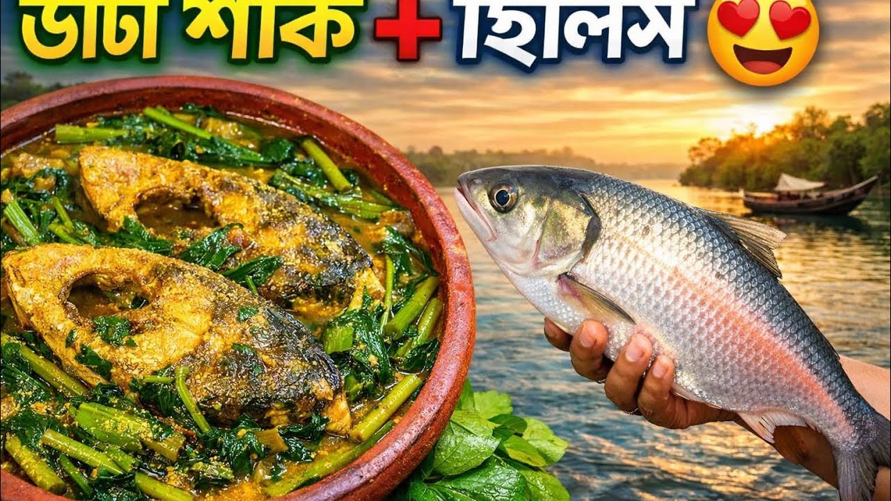 গ্রামের মাটির চুলায় ডাঁটা শাক ইলিশ মাছ ঝোল | Authentic Bangladeshi Food