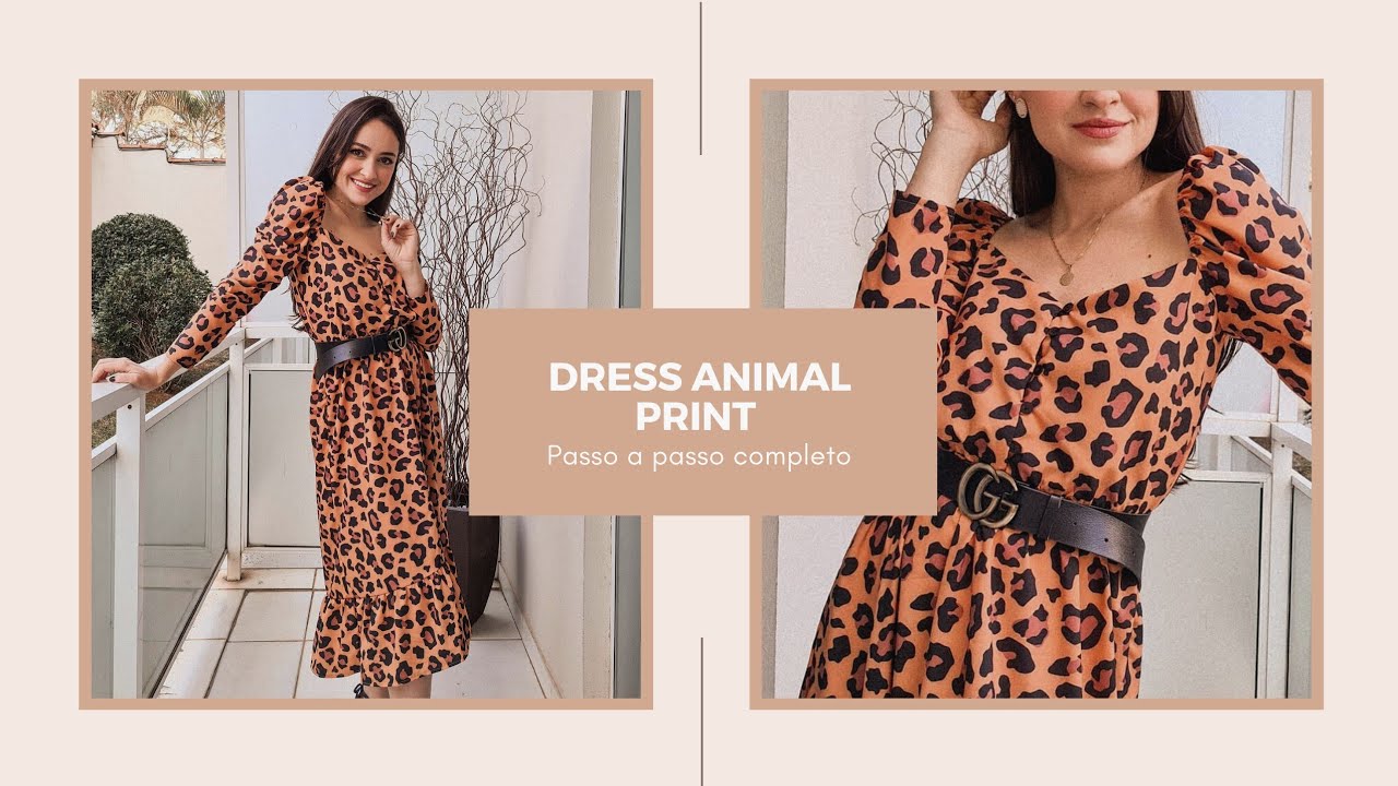 VESTIDO DECOTE E MANGAS PRINCESA, MUITO CHIC. ANIMAL PRINT