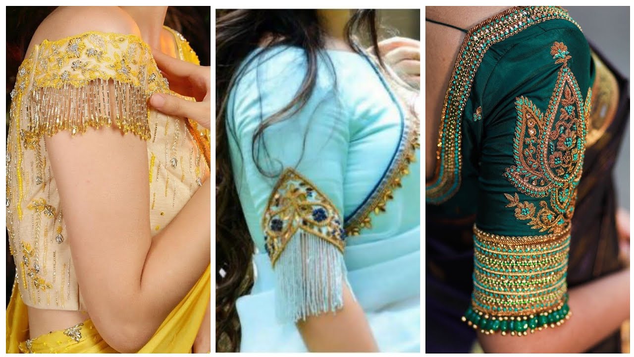 Latest Jade Hangings And Tassel Sleeve Saree Blouse Designs To Try This Party Wedding Season