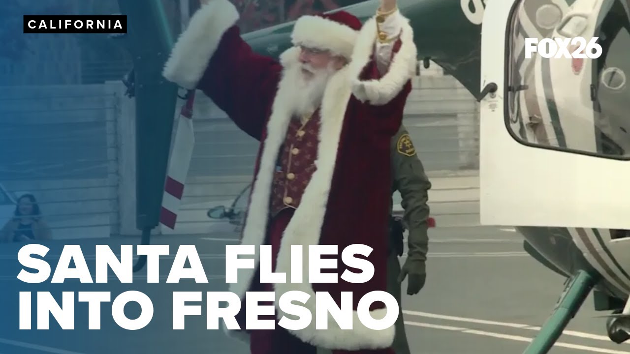 Santa flies into Fresno, California