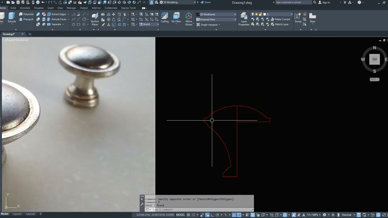 how to make easy a 3d model of a handle for a cabinet in AutoCAD