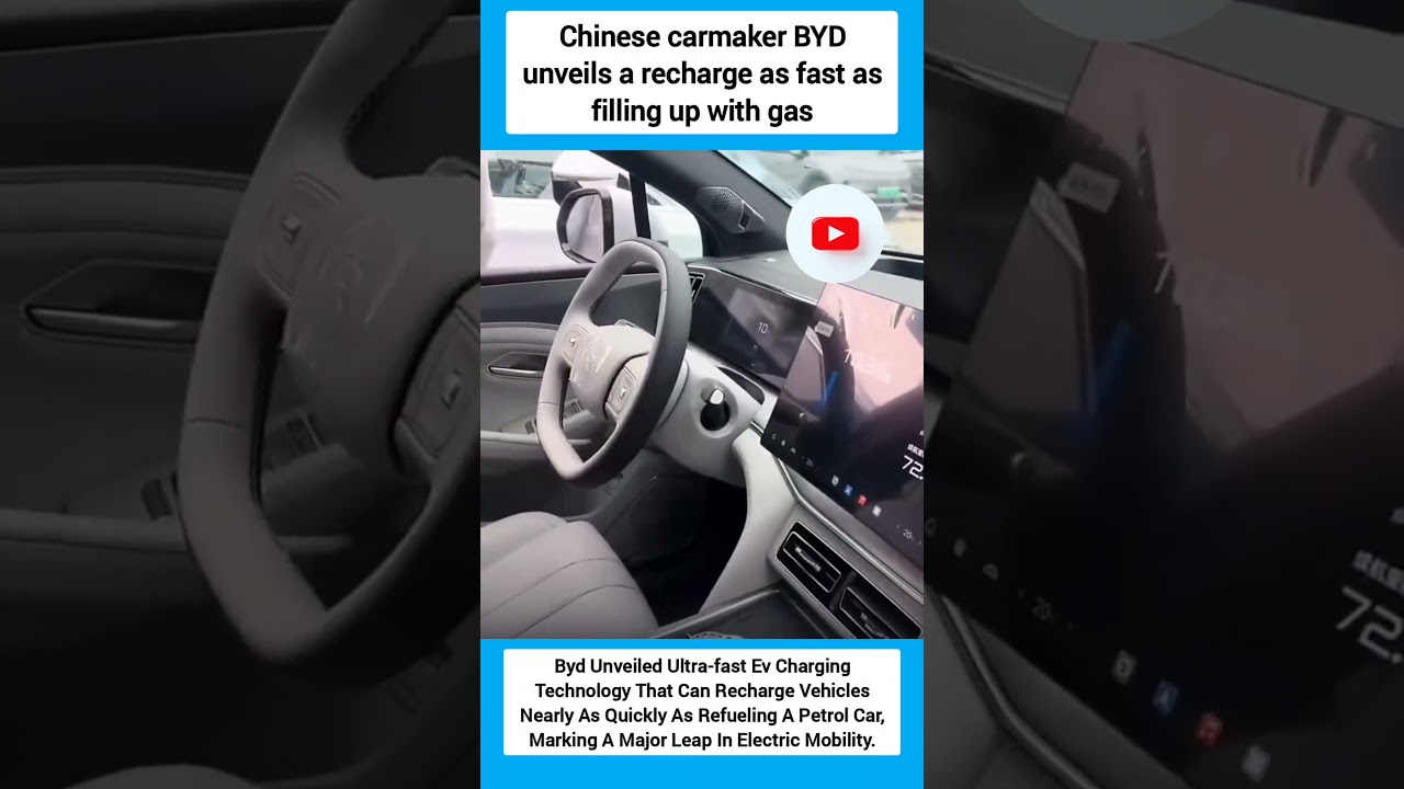 Chinese carmaker BYD unveils a recharge as fast as filling up with gas #shorts
