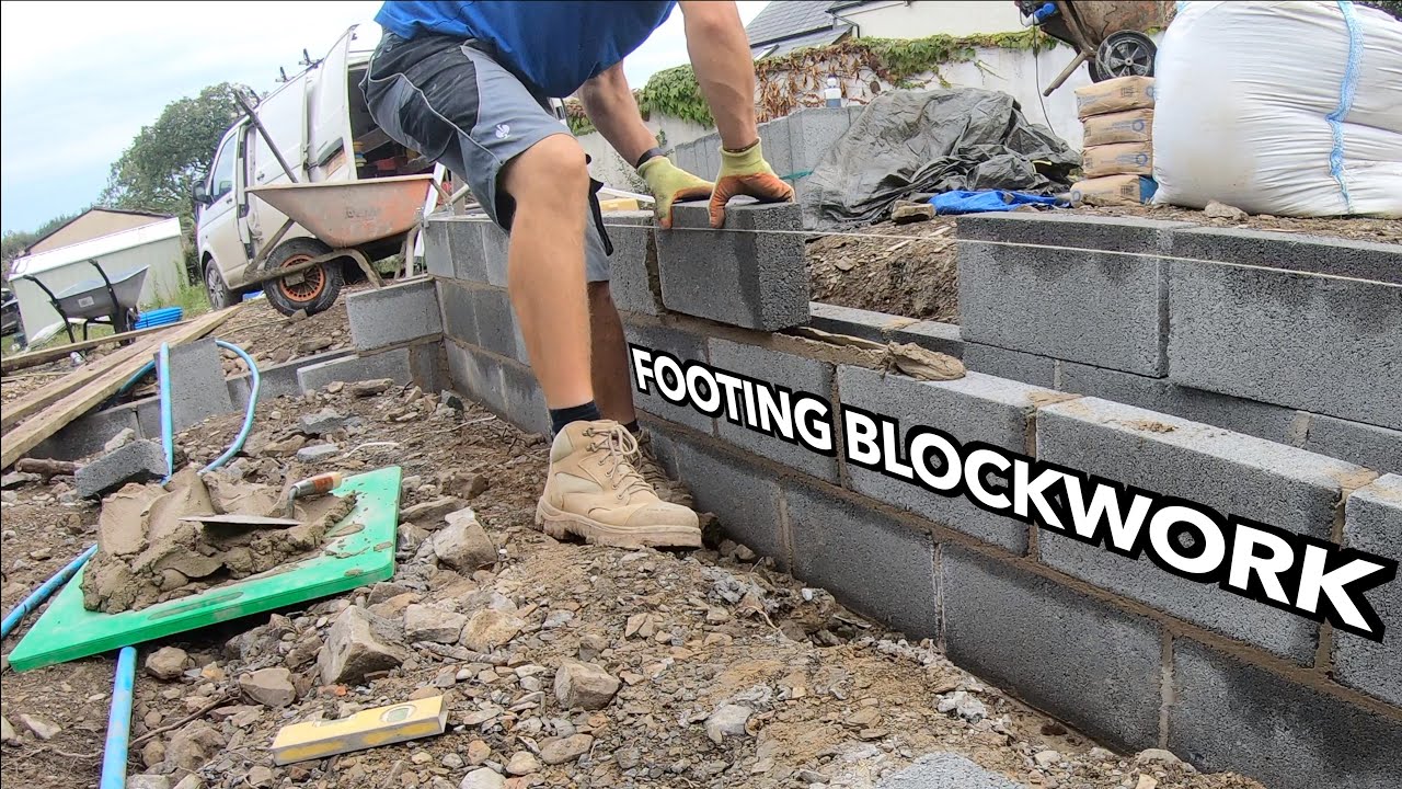 Laying blocks on a footing