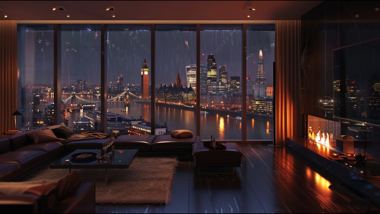 Rainy London Night 🌧️ Cozy Fireplace & Rain Sounds for Deep Sleep (3 Hours)