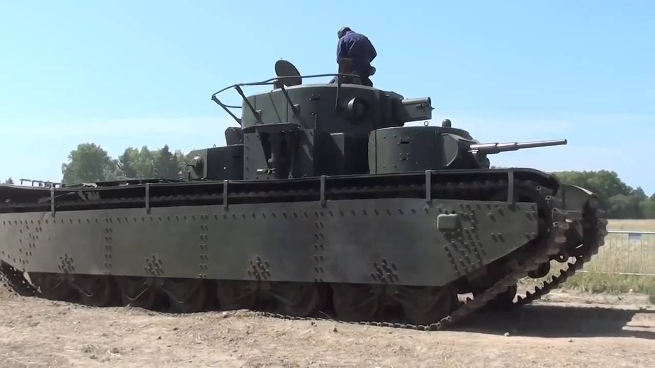 T-35 Soviet heavy tank of interwar period, military festival, Russia