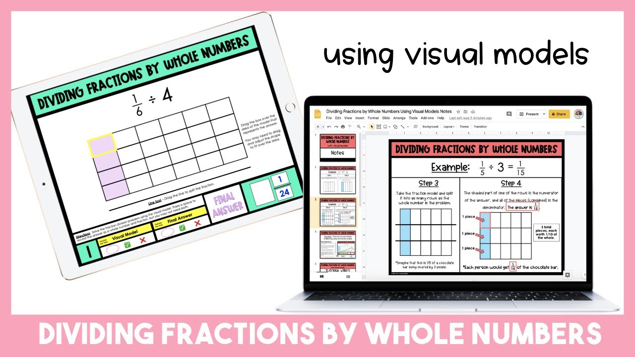 Dividing Fractions by Whole Numbers with Visual Models Tutorial Video