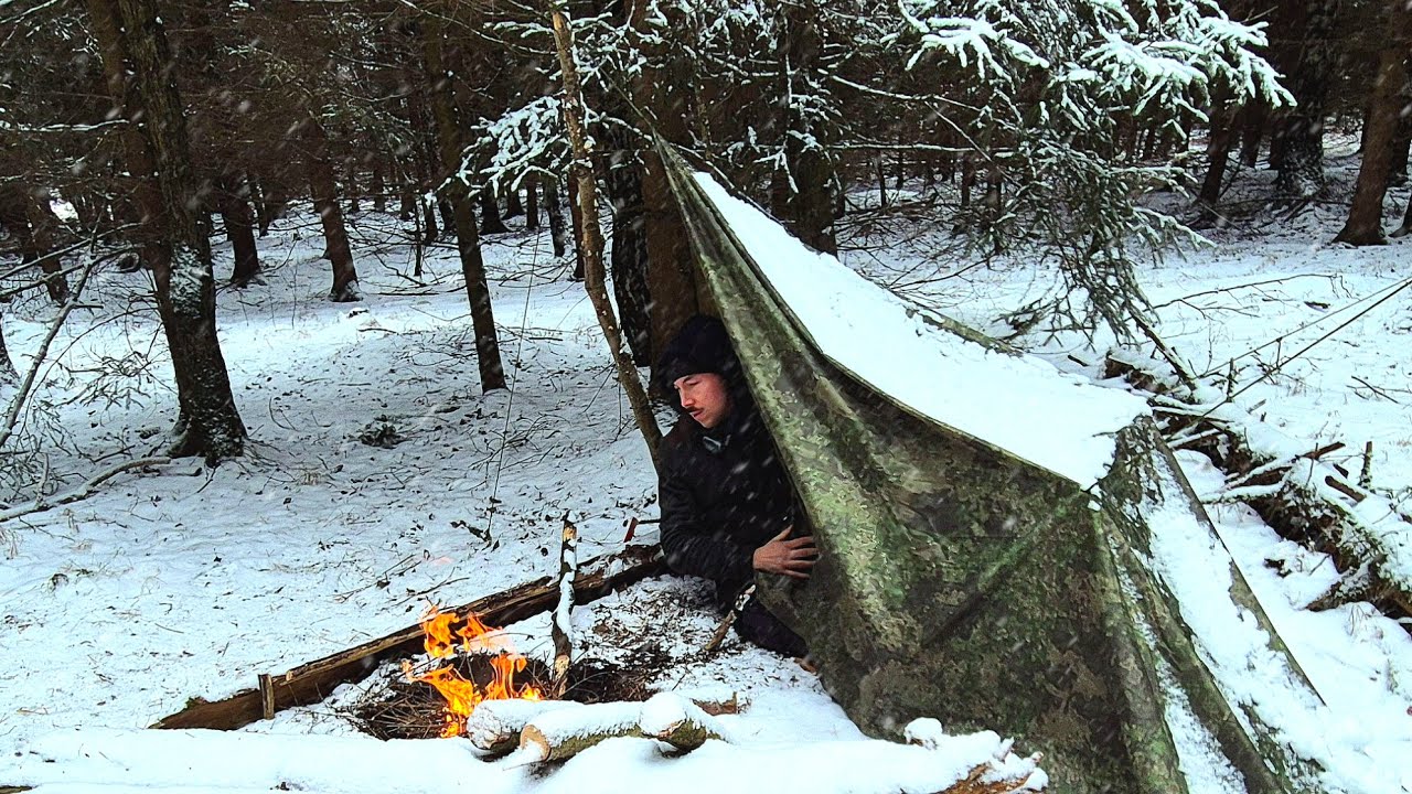 Surviving a Winter Storm in a Tarp Shelter Construction