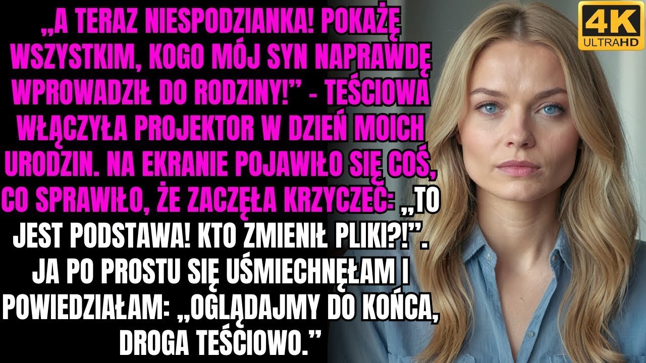 „A teraz pokażę wszystkim, kogo mój syn naprawdę wprowadził do rodziny! Teściowa włączyła projektor
