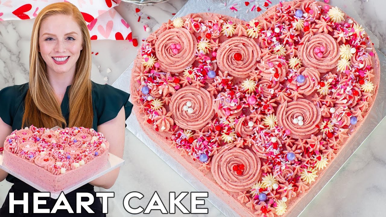 How to Make a Heart Shaped Cake | Strawberry Vanilla with Strawberry Buttercream