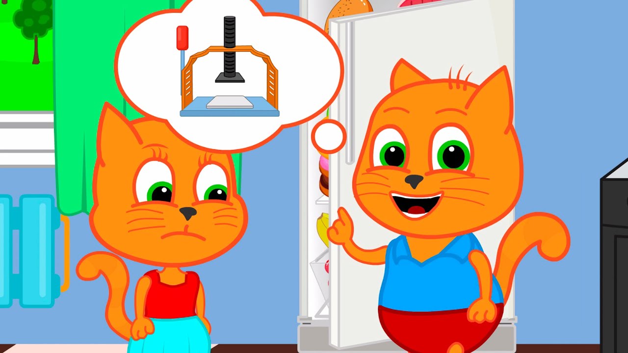 Cats Family in English - Fruits under the press Cartoon for Kids