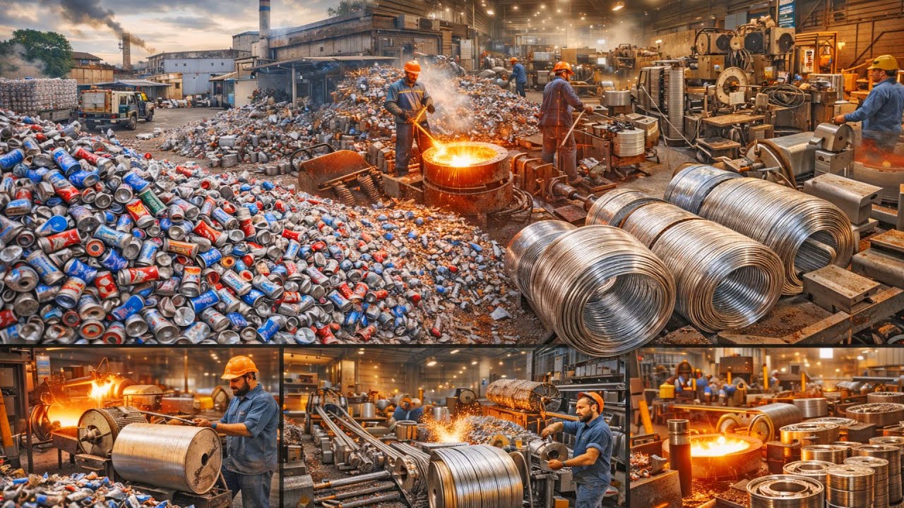 Millions of Aluminum Cans Recycled 🔥 Inside Mega Factory Turning Waste into Wire & Products Process