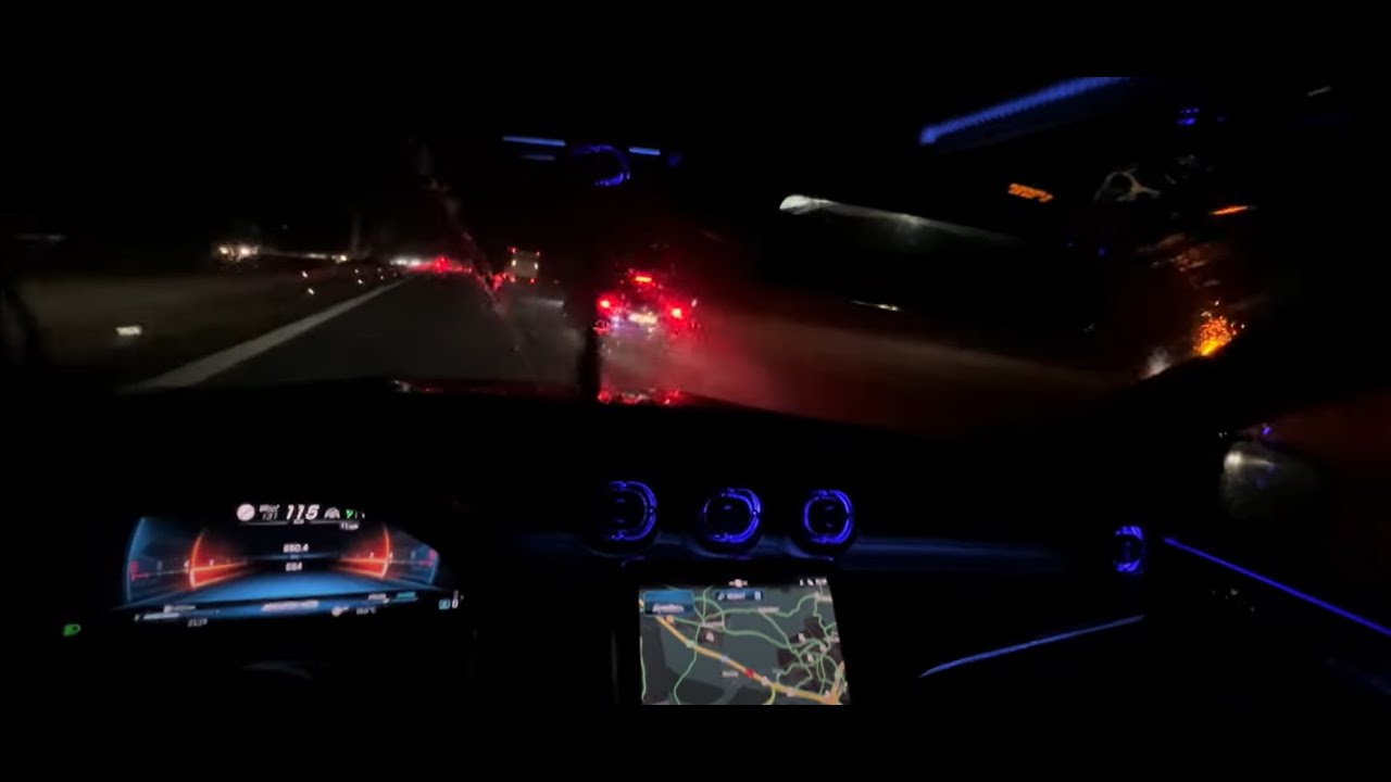 Car ASMR Mercedes-Benz C43 AMG Comfort heavy rain Autobahn 4K 60fps Rain Sounds