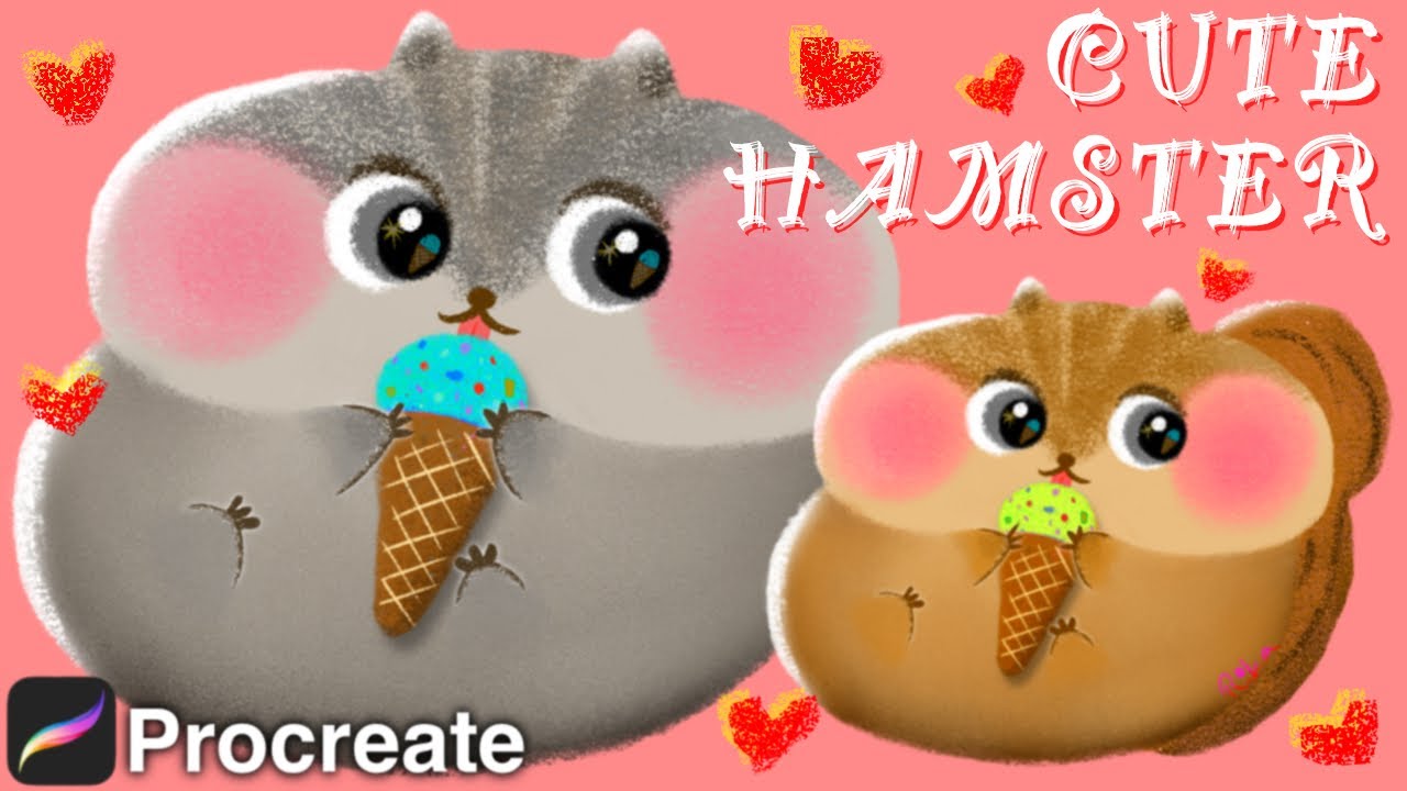 【Procreate】お餅みたいなハムスター(hamster)の描き方[プロクリエイト 5X 基本的 使い方 初心者 イラスト リス squirrel kawaii animal 動物 iPad